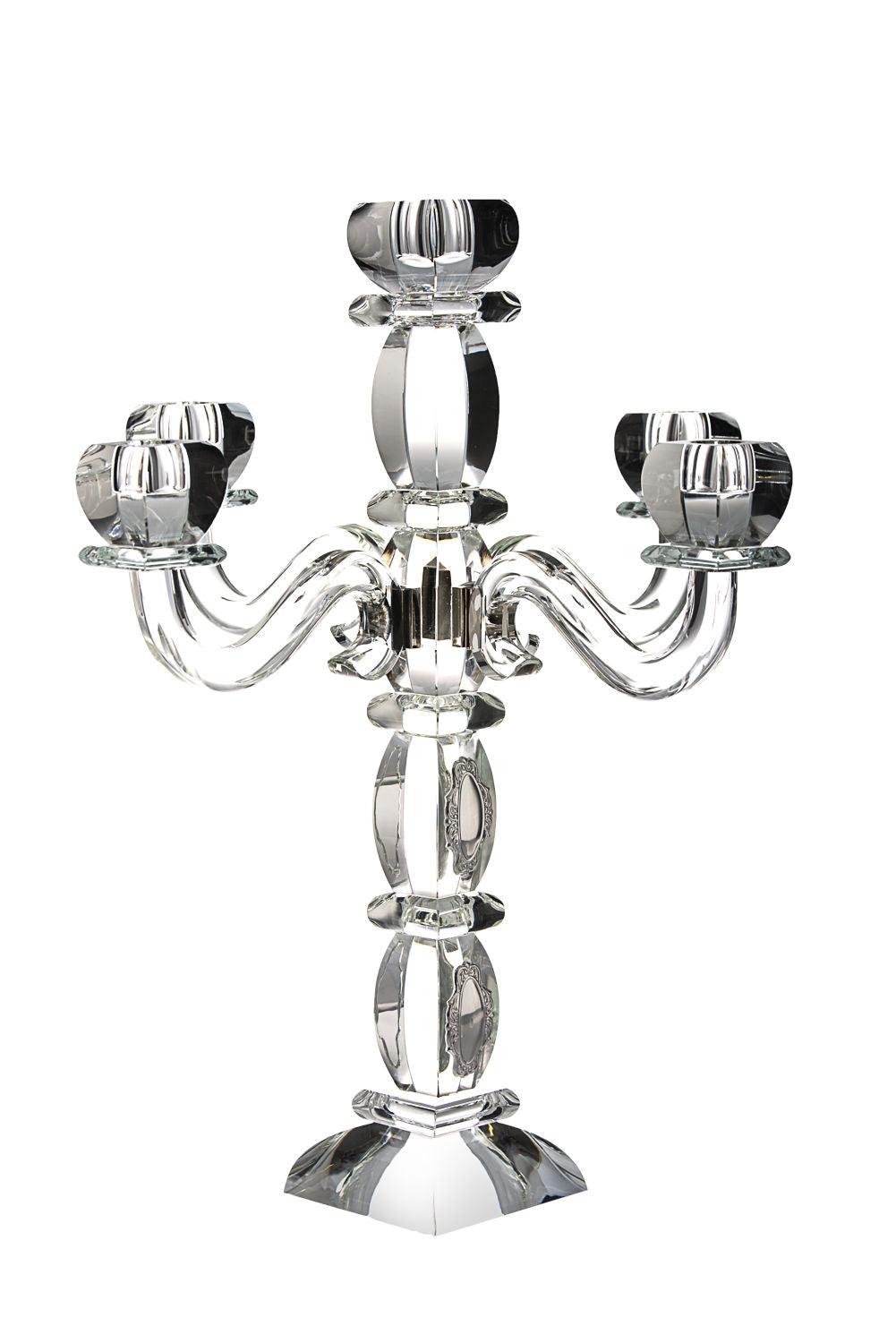 CANDELABRA CLEAR CRYSTAL AND SILVER 5 BRANCHES