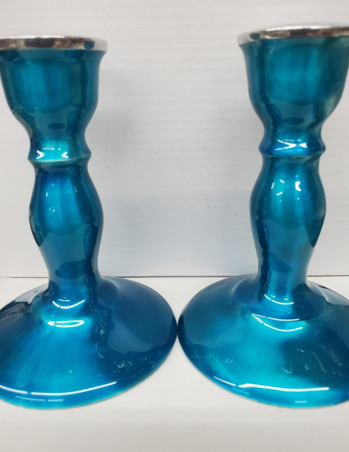CANDLE STICK TEAL METAL