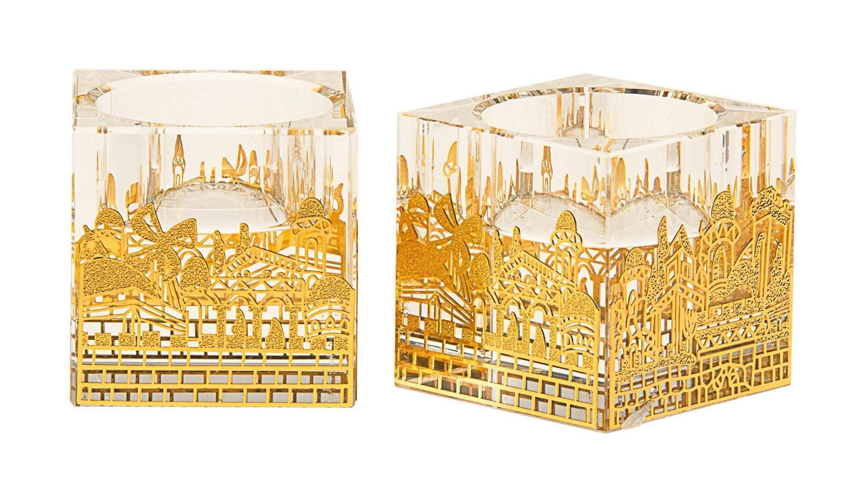 CANDLE STICKS CRYSTAL JERUSALEM GOLD
