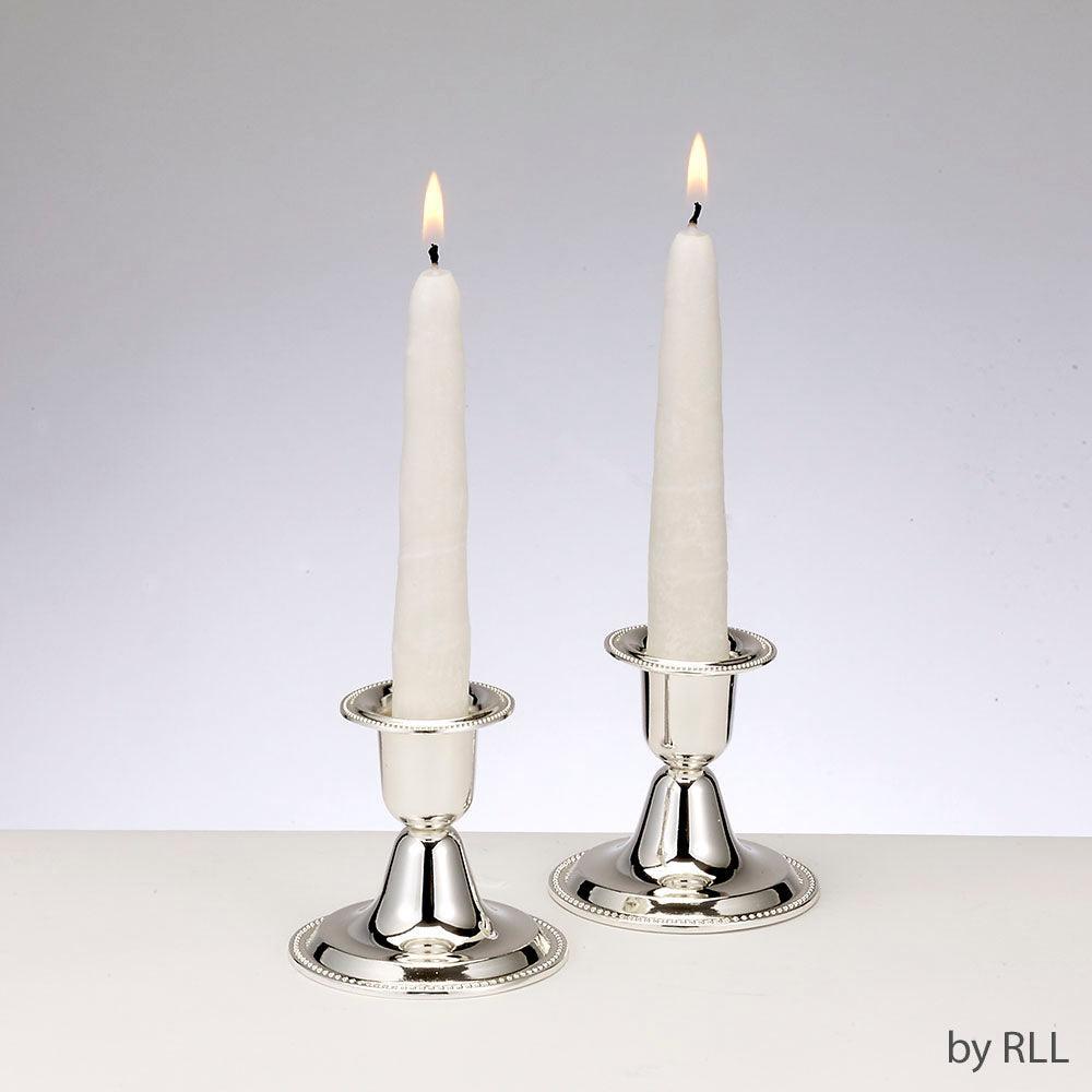 CANDLESTICKS, ZINC ALLOY SILVER PLATED, 2.5"H PAIR/COLOR BOX