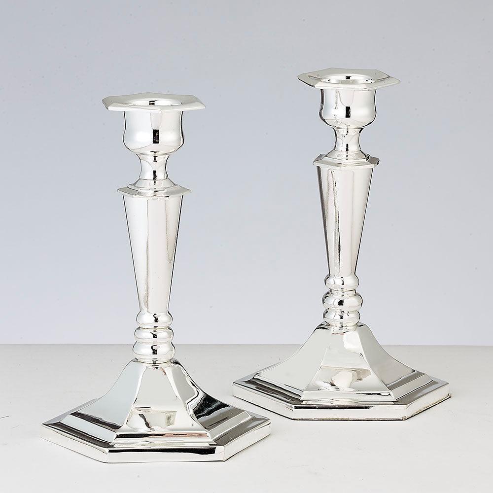 CANDLESTICKS, ZINC ALLOY SILVER PLATED, 6", PAIR/BOX