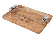 Emanuel Wood Challah Board w/ Metal Cylinder Handles-- Black Rings