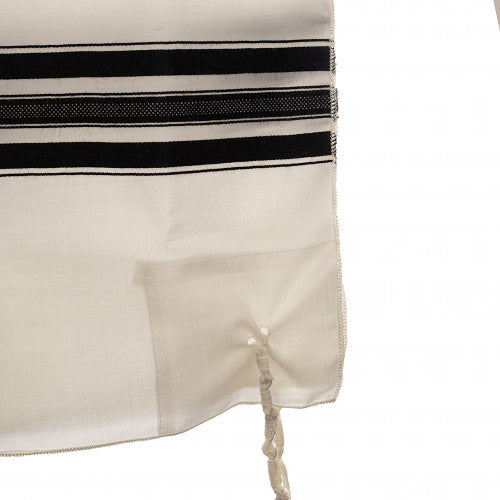 Ashkenaz Wool Tzitzit Black on white. Round Strings:.Avodat Yad  100% Wool  [Adult]
