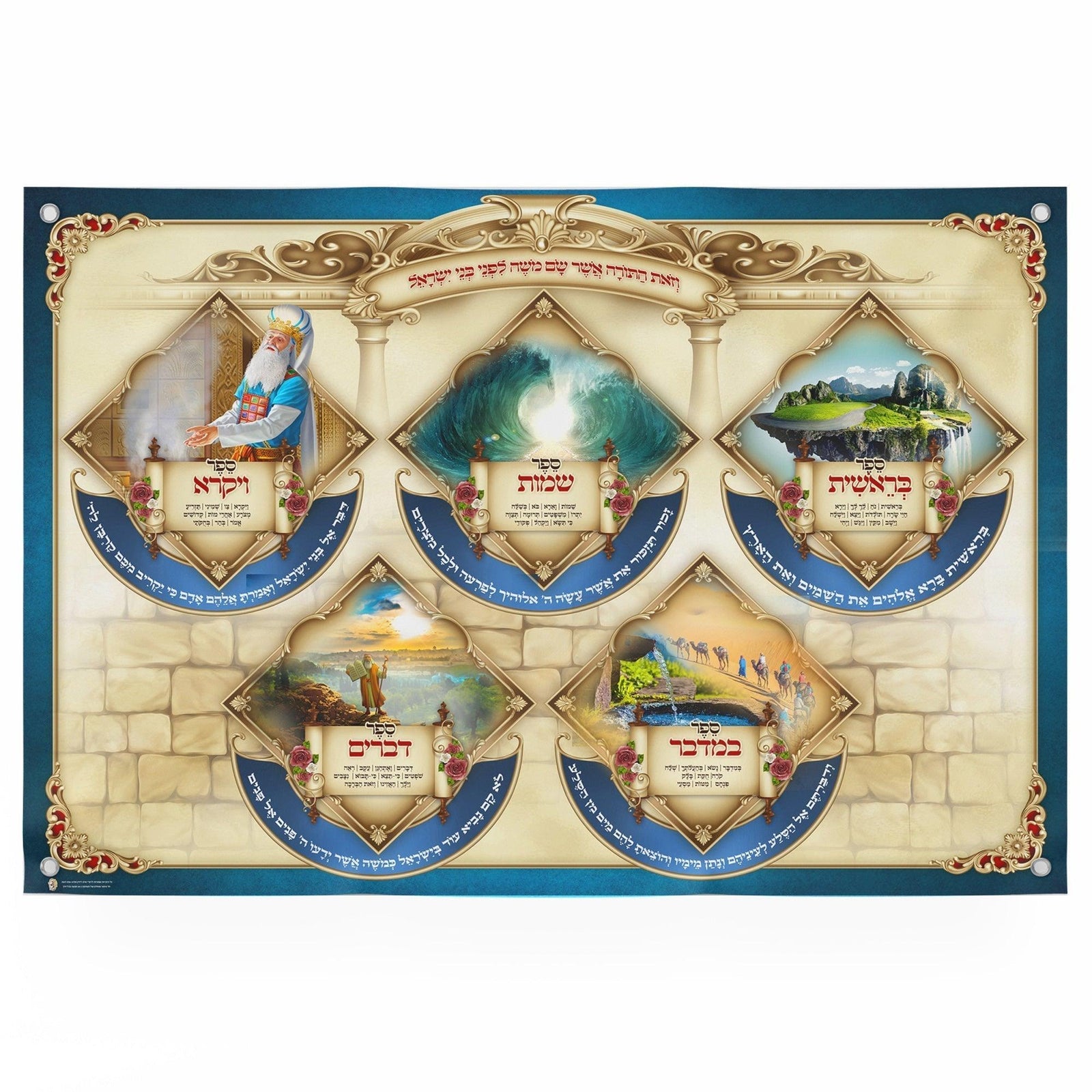 Chamisha Chumshei Torah Sukkah Poster | Jewish art | Gift | Israel | Religious Prints | Jewish educational poster - Ben-Ari Art Gallery