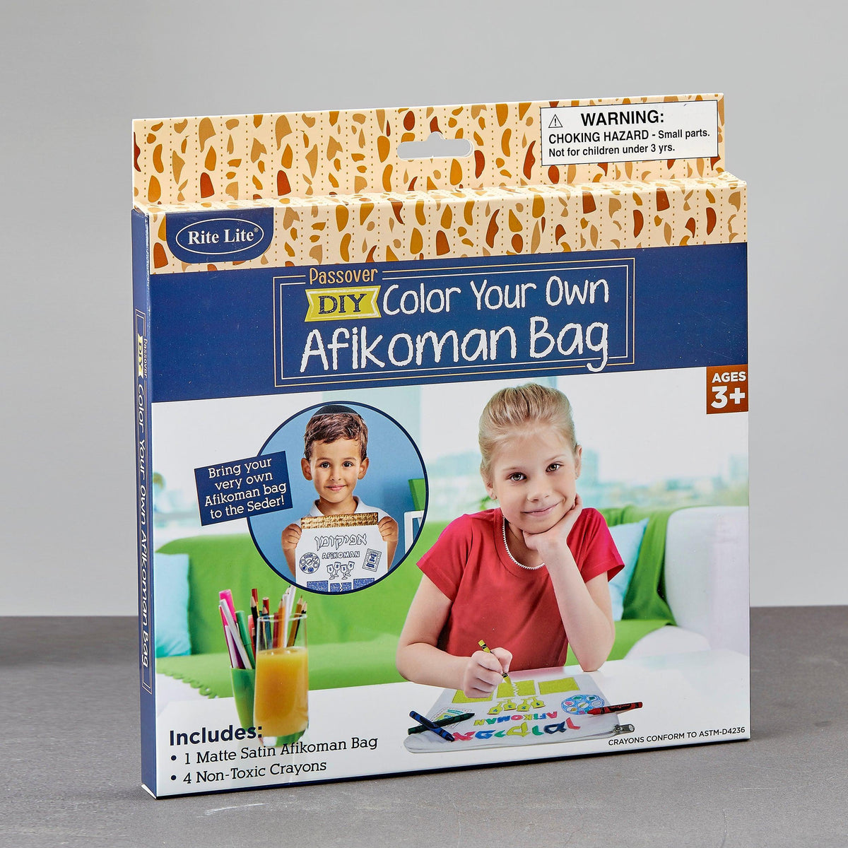 COLOR YOUR OWN AFIKOMAN BAG,(POLY),INCL.CRAYONS,12"x10",COLOR BOX
