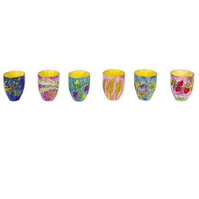 Colorful Seven Species Set of Six Small Wooden Cups