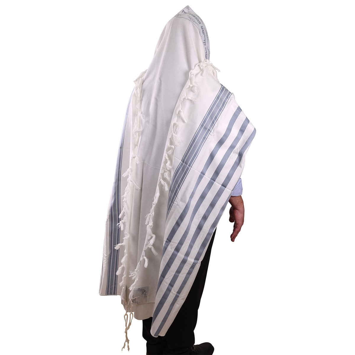 Cotton Tallis-White Lines With Silver Size 36 (51" x 36")
