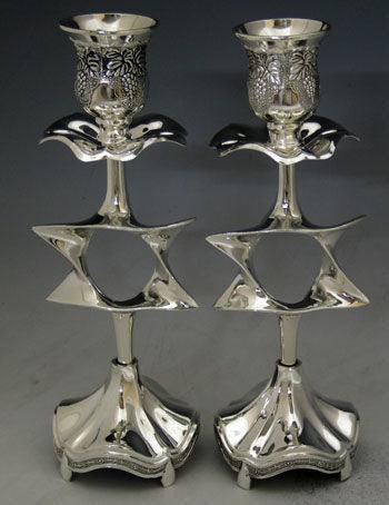 CRYSTAL & SILVER PLATED CANDLESTICK STAR OF DAVID