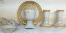 Ceramic Shabbat Set-- Candlesticks, Salt & Pepper dish, and Kiddush Cup. Floral Design