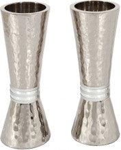Emanuel Conical Shaped Hammered Candlesticks-- Silver Rings