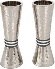 Emanuel Conical Shaped Hammered Candlesticks-- Black Rings