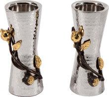 Emanuel Small Hammered Candlesticks with Pomegrante Branch