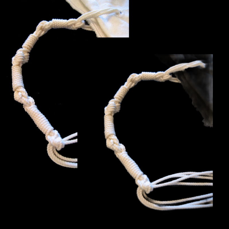 Ashkenaz Wool Tzitzit Black on white. Round Strings:.Avodat Yad  100% Wool  [Adult]