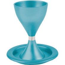 Anodized Aluminum Kiddush Cup and Plate Turquoise