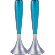 Anodized Aluminum Shabbat Candlesticks Large Turquoise/ Silver