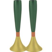 Anodized Aluminum Shabbat Candlesticks Large Green / Gold