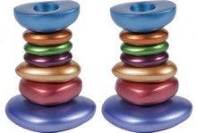 Anodized Aluminum Shabbat Candlestick - Stone Tower Multicolor