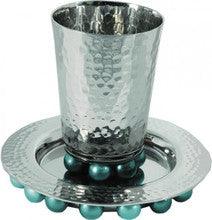 Kiddush Cup and Plate with Beads Silver/Turquoise