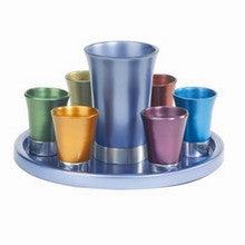 Anodized Aluminum Kiddush Set with Tray Multicolor