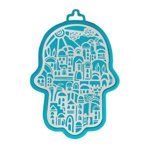 Emanuel Anodized Aluminum Hamsa with Jerusalem Cutout (EM-HLH4)