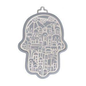Emanuel Anodized Aluminum Hamsa with Jerusalem Cutout (EM-HLH4)