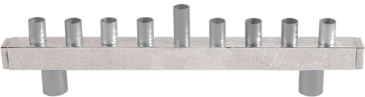 Emanuel Anodized &amp; Hammered Strip Menorah-- Silver (EM-HMU3)