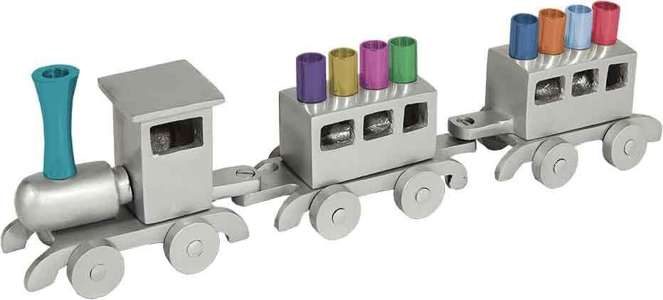 Emanuel Anodized Chanukah Menorah, Train-- Silver with Multicolor (EM-HMY2)