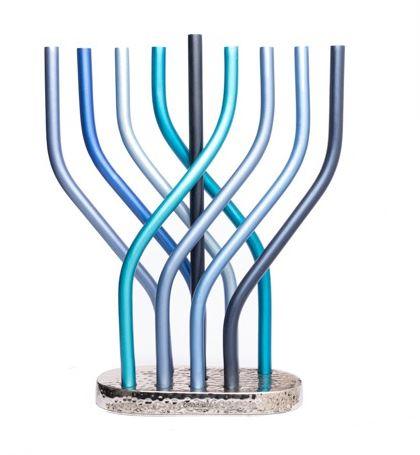 Emanuel Anodized Flame Menorah-- Blue (EM-HAR2)