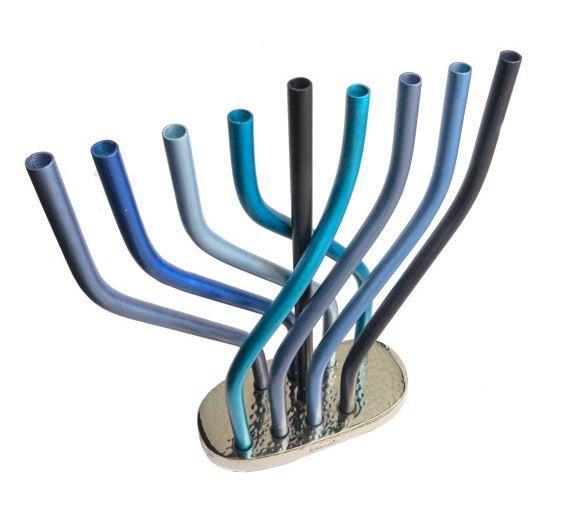 Emanuel Anodized Flame Menorah-- Blue (EM-HAR2)
