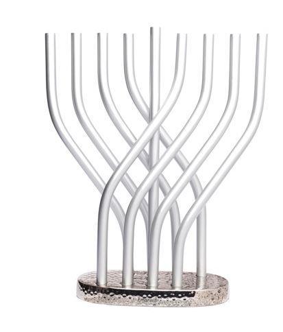 Emanuel Anodized Flame Menorah-- Silver (EM-HAR3)