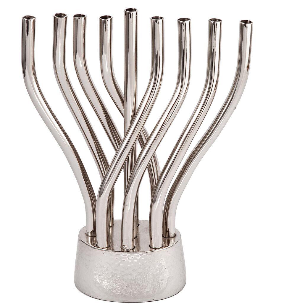 Emanuel Anodized Flame Menorah-- Silver (EM-HMJ3)