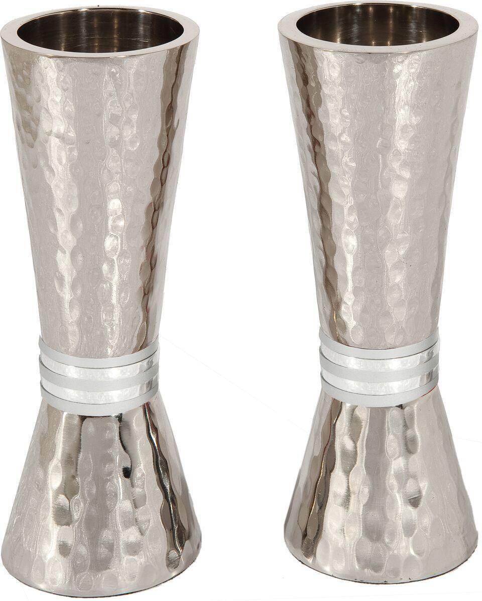 Emanuel Conical Shaped Hammered Candlesticks-- Silver Rings (EM-CSJ4)