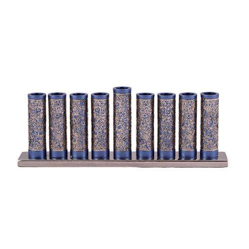 Emanuel Cylinder Menorah w/ Metal Cutout--Blue (EM-HAA2)
