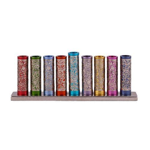 Emanuel Cylinder Menorah w/ Metal Cutout--Multicolor (EM-HAA1)