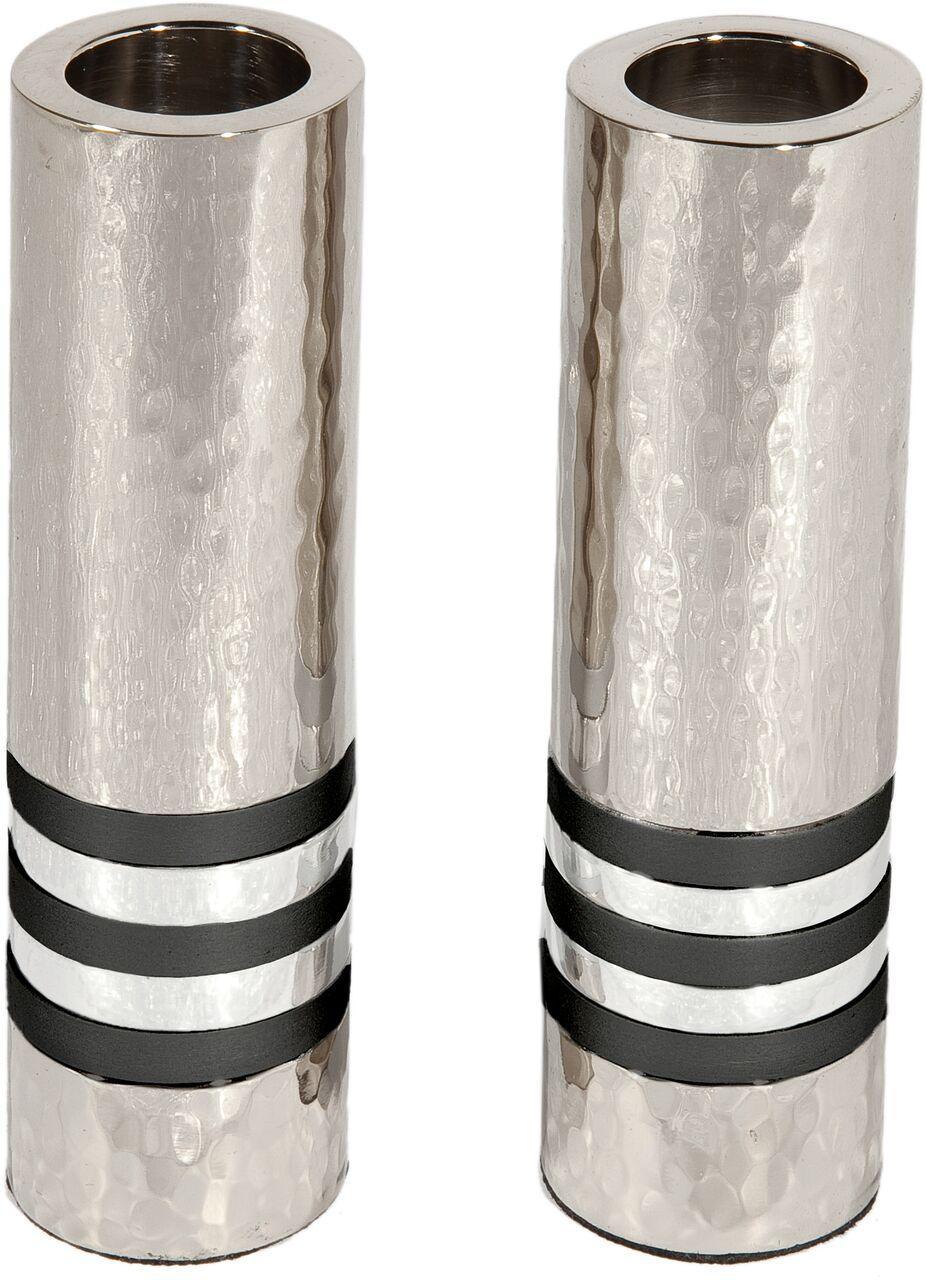 Emanuel Cylinder Shaped Hammered Candlesticks- Black Rings (EM-CSO5)
