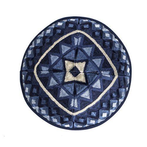 Emanuel Embroidered Kippah Geometric-- Blue (EM-YME17B)