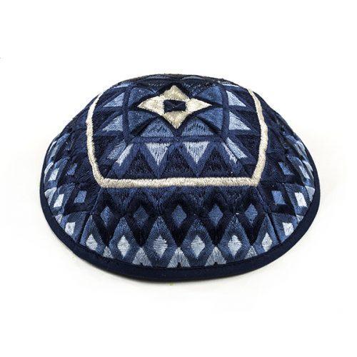 Emanuel Embroidered Kippah Geometric-- Blue (EM-YME17B)