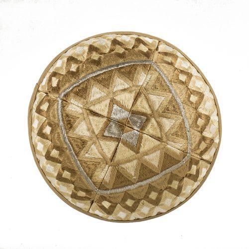 Emanuel Embroidered Kippah Geometric-- Gold (EM-YME17Z)