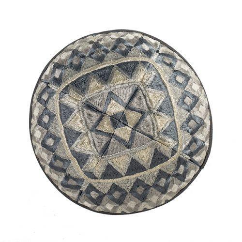 Emanuel Embroidered Kippah Geometric-- Silver (EM-YME17S)