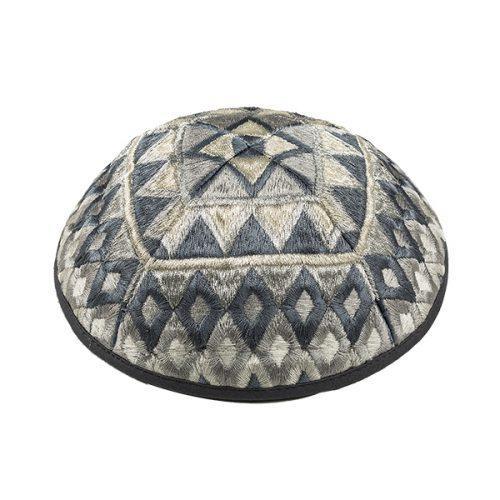 Emanuel Embroidered Kippah Geometric-- Silver (EM-YME17S)