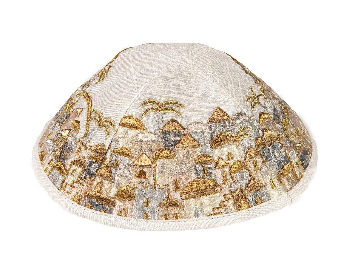 Emanuel Embroidered Kippah Jerusalem-- Gold (EM-YME15Z)