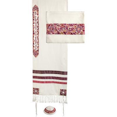 Emanuel Embroidered Tallit, Magen David-- Pink/Maroon (EM-TAE1M)
