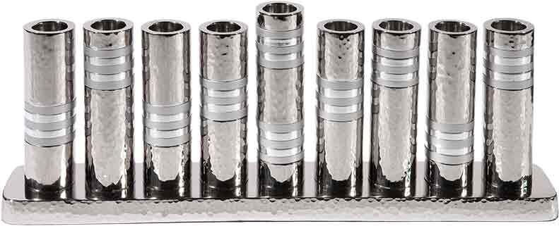 Emanuel Hammered Chanukah Menorah- Silver Rings (EM-HMV3)