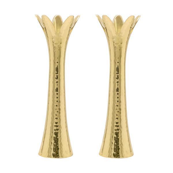 Emanuel Hammered Flower Shaped Candlesticks-Gold 8" (EM-CAA2)
