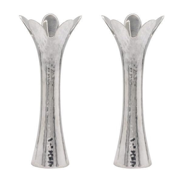Emanuel Hammered Flower Shaped Candlesticks-Silver 6" (EM-CAC1)