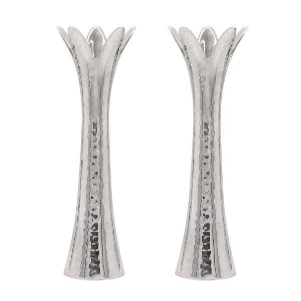 Emanuel Hammered Flower Shaped Candlesticks-Silver 8" (EM-CAA1)