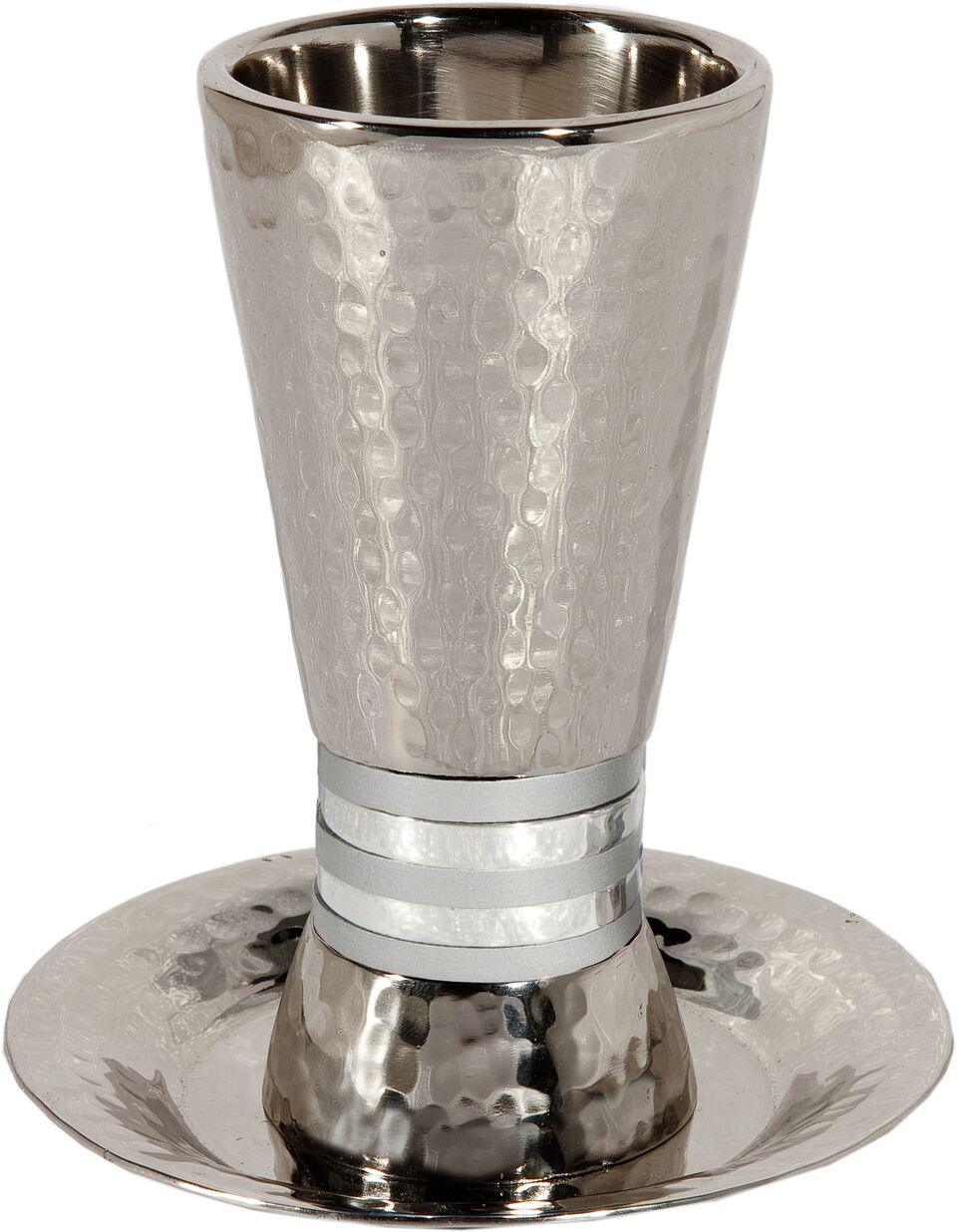 Emanuel Hammered Kiddush Cup Cone Shape-- Silver Rings (EM-CUT3)