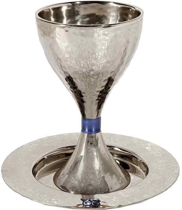 Emanuel Hammered Kiddush Cup Modern- Blue Ring (EM-CUS2)