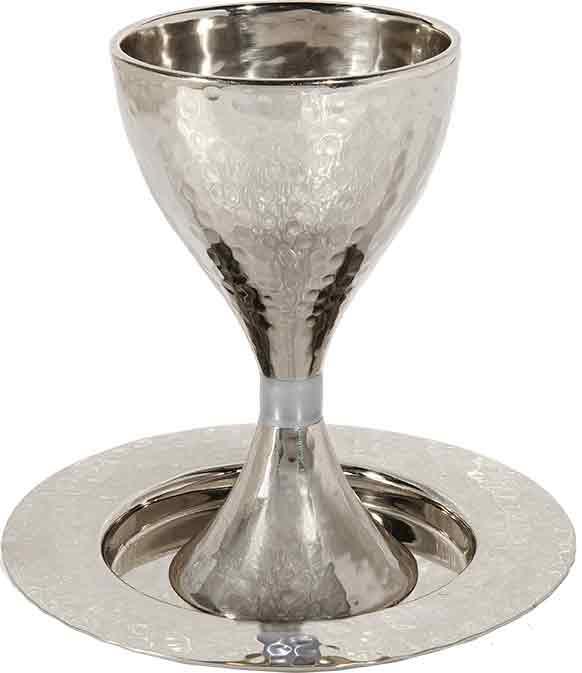 Emanuel Hammered Kiddush Cup Modern- Silver Ring (EM-CUS1)