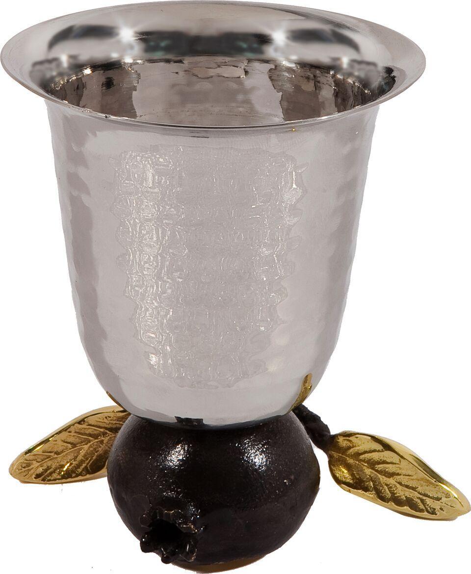 Emanuel Hammered Kiddush Cup on Pomegranate-- reversible (EM-CUV1)